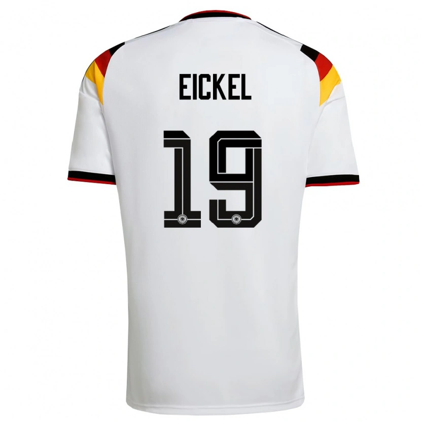 Danxen Mujer Camiseta Alemania Lasse Eickel #19 Blanco Negro Rojo 1ª Equipación 26-28 La Camisa
