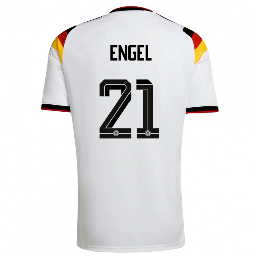 Danxen Mujer Camiseta Alemania Oskar Engel #21 Blanco Negro Rojo 1ª Equipación 26-28 La Camisa