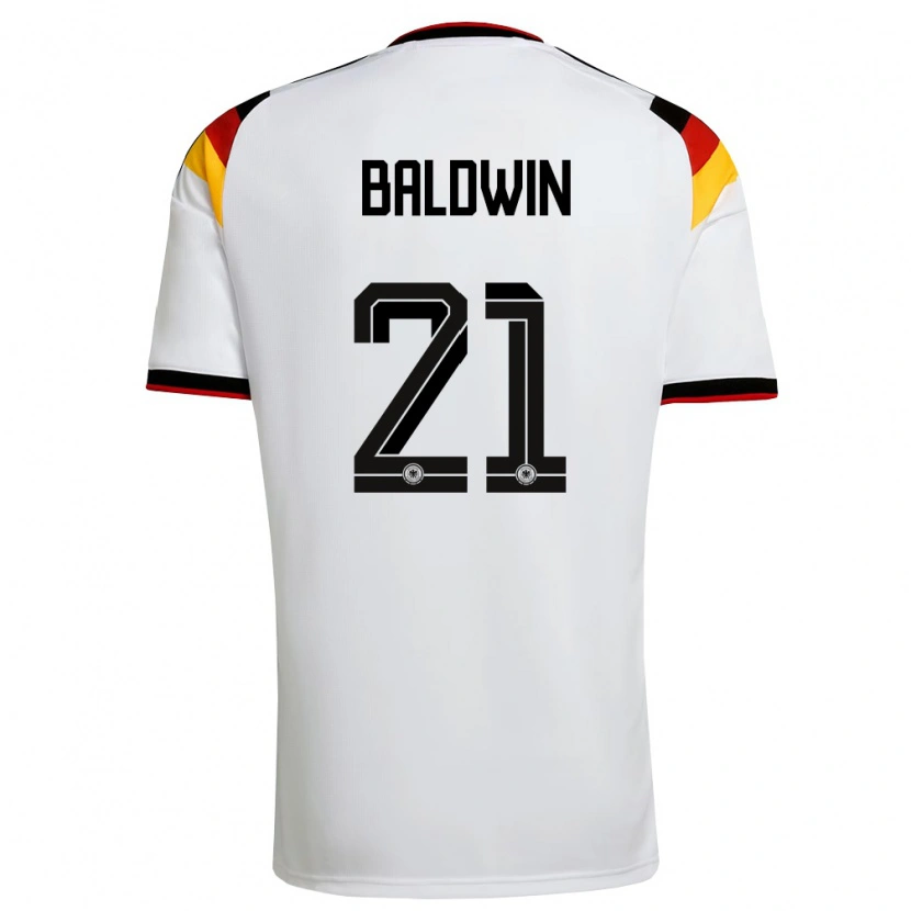 Danxen Mujer Camiseta Alemania Kevin Baldwin #21 Blanco Negro Rojo 1ª Equipación 26-28 La Camisa