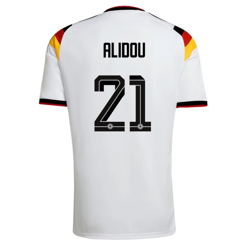 Danxen Mujer Camiseta Alemania Faride Alidou #21 Blanco Negro Rojo 1ª Equipación 26-28 La Camisa