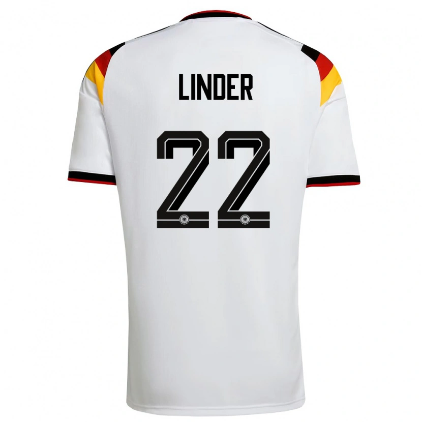 Danxen Mujer Camiseta Alemania Sarai Linder #22 Blanco Negro Rojo 1ª Equipación 26-28 La Camisa