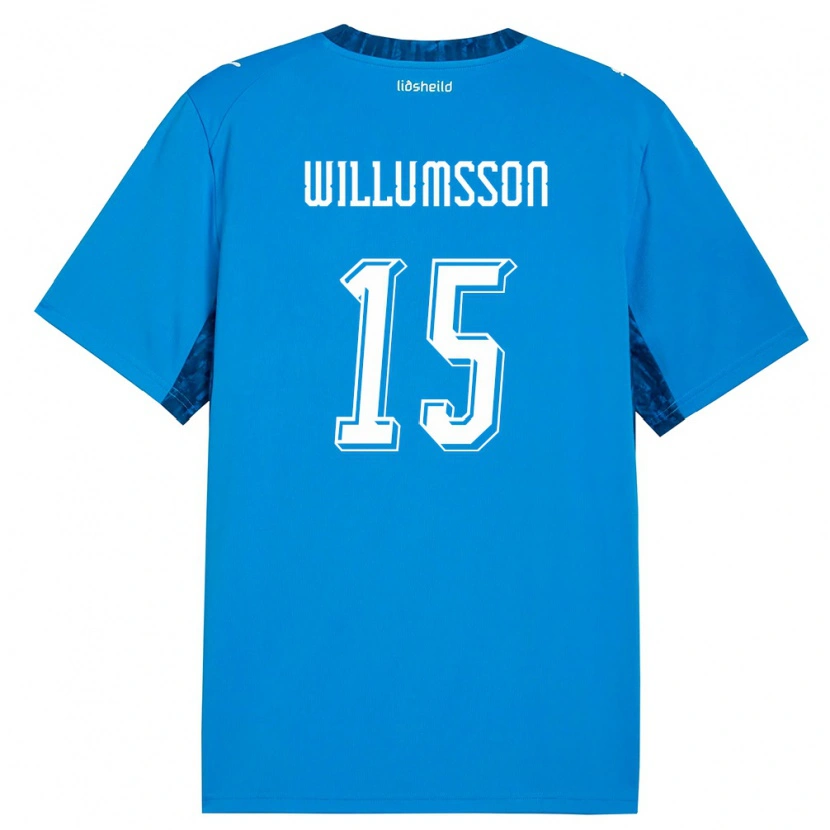 Danxen Mujer Camiseta Islandia Willum Thór Willumsson #15 Azul Marino 1ª Equipación 26-28 La Camisa