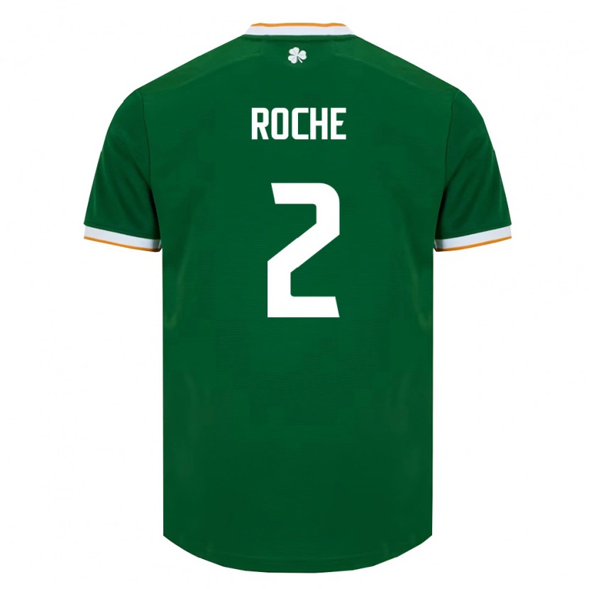 Danxen Mujer Camiseta Irlanda James Roche #2 Verde Oscuro Blanco 1ª Equipación 26-28 La Camisa