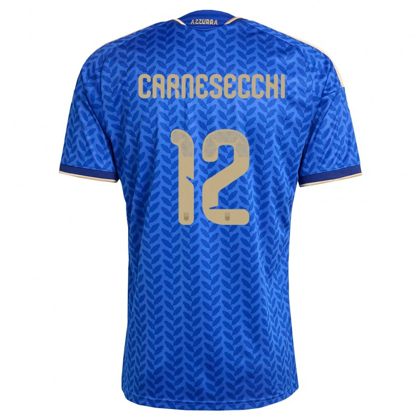 Danxen Mujer Camiseta Italia Marco Carnesecchi #12 Azul Marino Oro 1ª Equipación 26-28 La Camisa