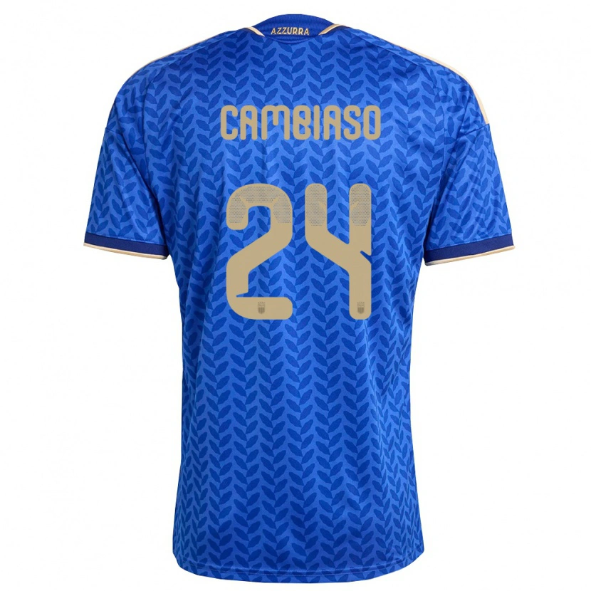 Danxen Mujer Camiseta Italia Andrea Cambiaso #24 Azul Marino Oro 1ª Equipación 26-28 La Camisa