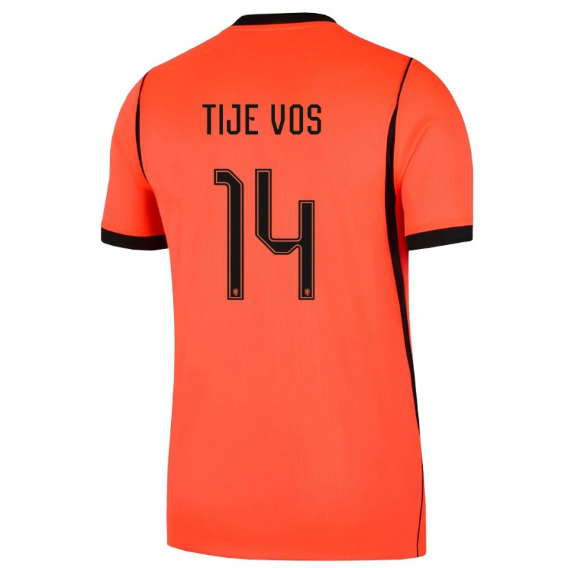 Danxen Mujer Camiseta Países Bajos Tije Vos #14 Naranja Negro 1ª Equipación 26-28 La Camisa