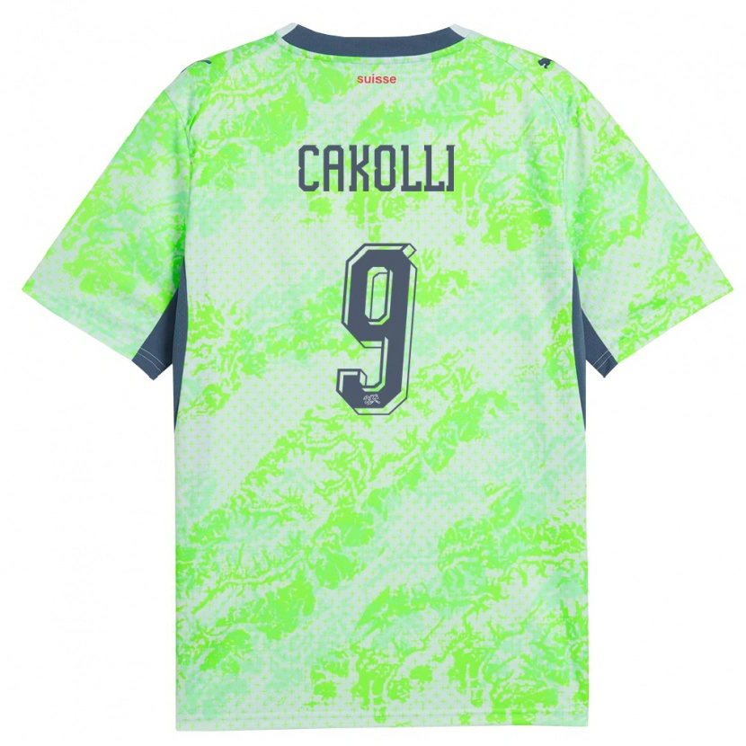 Danxen Mujer Camiseta Suiza Dion Cakolli #9 Verde Marino 2ª Equipación 26-28 La Camisa