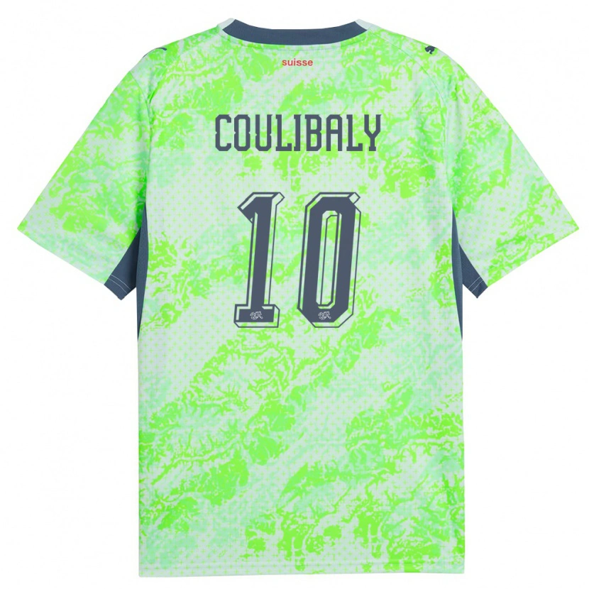 Danxen Mujer Camiseta Suiza Raphaël Coulibaly #10 Verde Marino 2ª Equipación 26-28 La Camisa