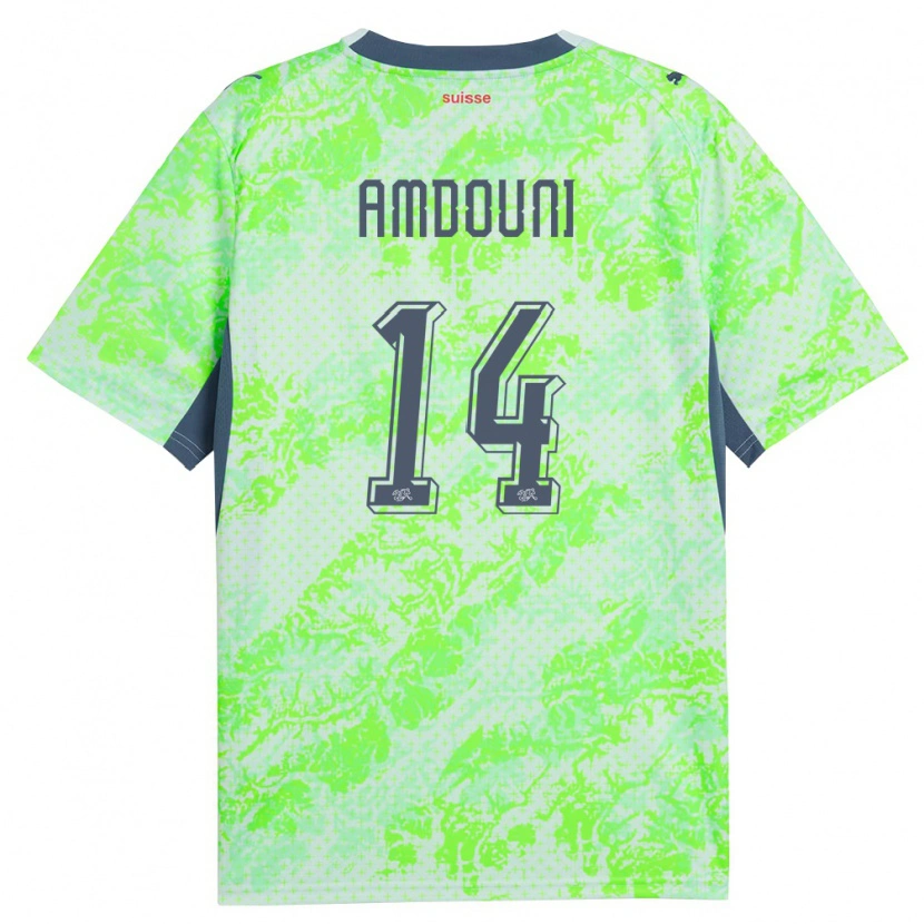Danxen Mujer Camiseta Suiza Mohamed Zeki Amdouni #14 Verde Marino 2ª Equipación 26-28 La Camisa