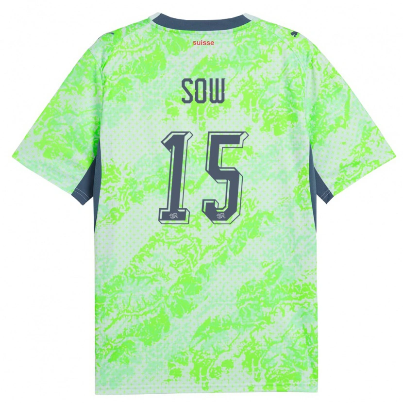 Danxen Mujer Camiseta Suiza Djibril Sow #15 Verde Marino 2ª Equipación 26-28 La Camisa