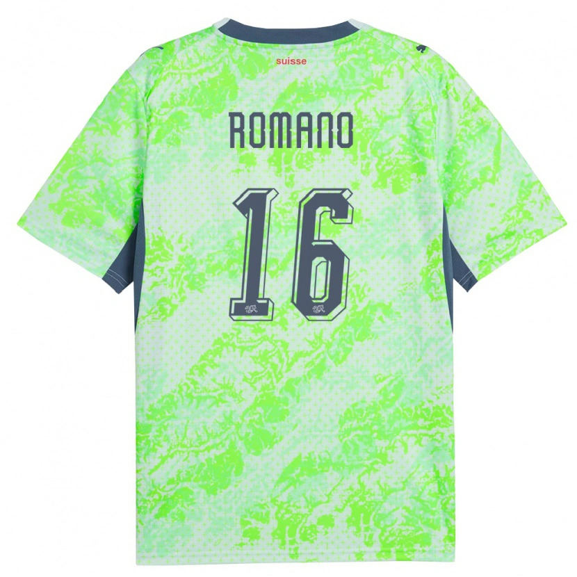 Danxen Mujer Camiseta Suiza Alessandro Romano #16 Verde Marino 2ª Equipación 26-28 La Camisa