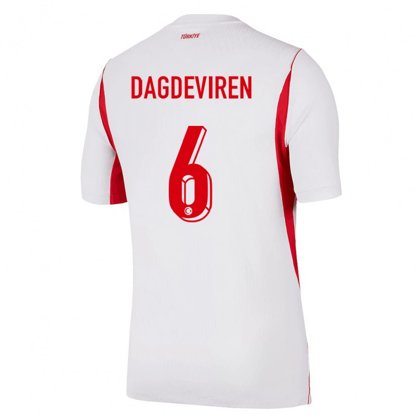 Danxen Mujer Camiseta Turquía Diren Dağdeviren #6 Blanco Rojo Borgoña 2ª Equipación 26-28 La Camisa