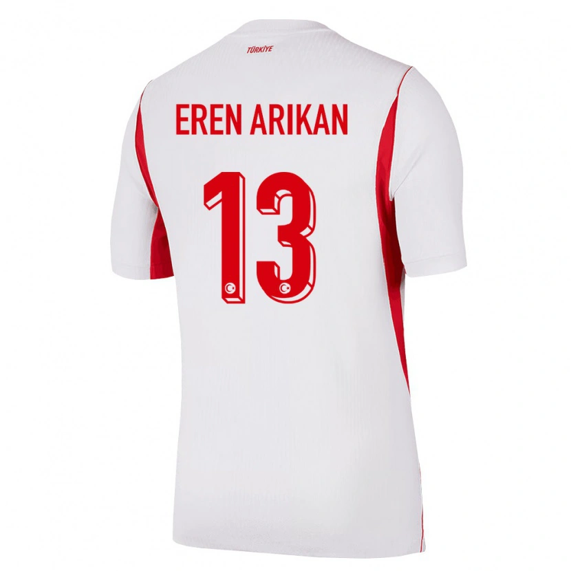 Danxen Mujer Camiseta Turquía Muhammed Eren Arıkan #13 Blanco Rojo Borgoña 2ª Equipación 26-28 La Camisa