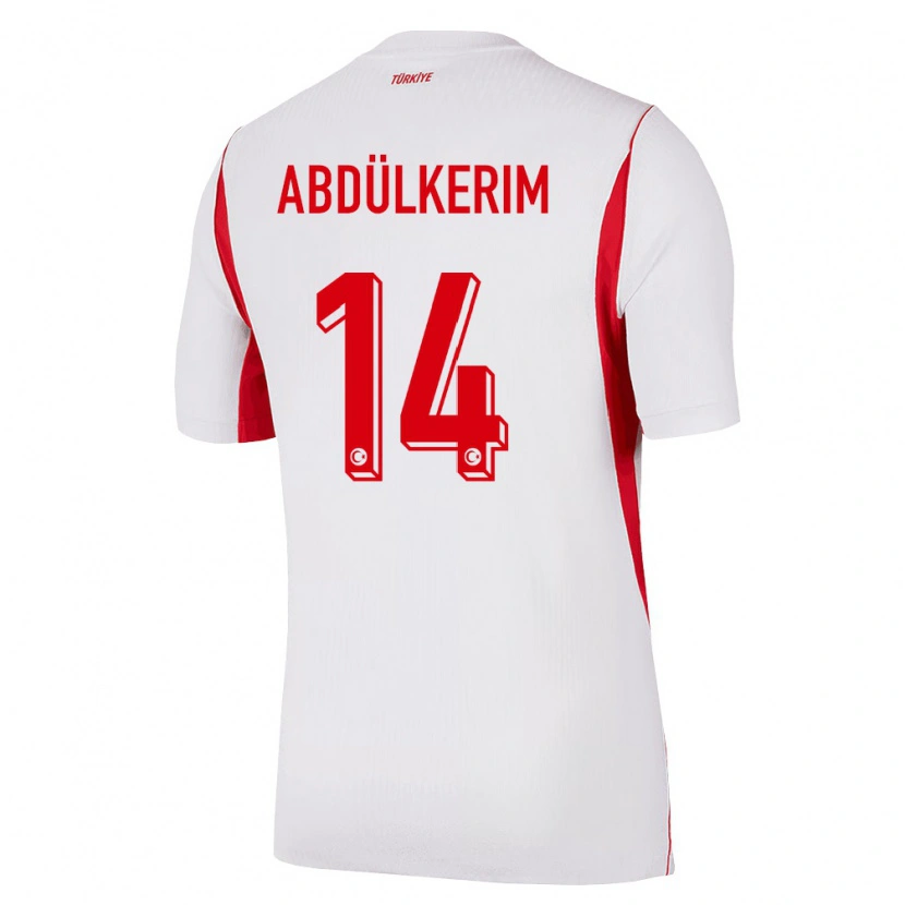Danxen Mujer Camiseta Turquía Abdülkerim Bardakcı #14 Blanco Rojo Borgoña 2ª Equipación 26-28 La Camisa