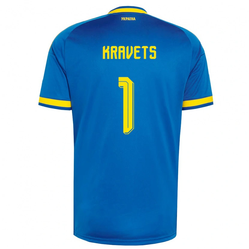 Danxen Mujer Camiseta Ucrania Vladyslav Kravets #1 Azul Amarillo Marino 2ª Equipación 26-28 La Camisa