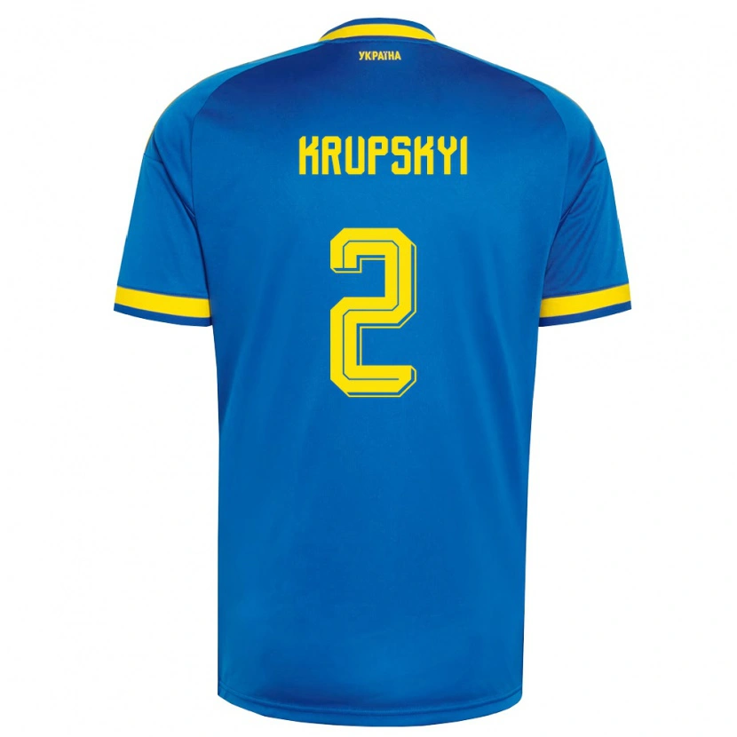 Danxen Mujer Camiseta Ucrania Ilya Krupskyi #2 Azul Amarillo Marino 2ª Equipación 26-28 La Camisa