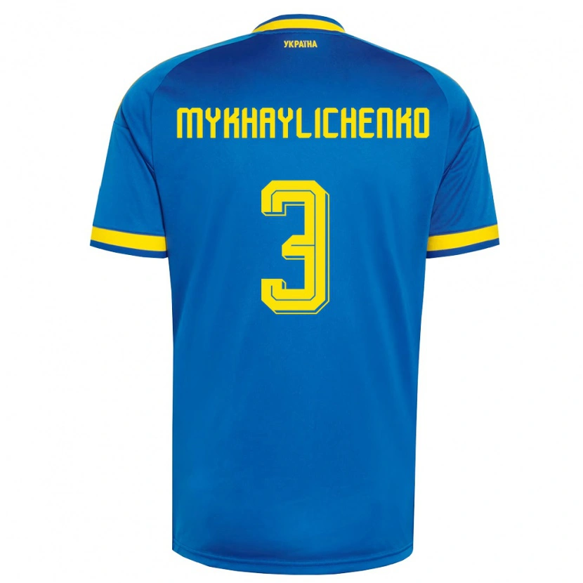 Danxen Mujer Camiseta Ucrania Bogdan Mykhaylichenko #3 Azul Amarillo Marino 2ª Equipación 26-28 La Camisa
