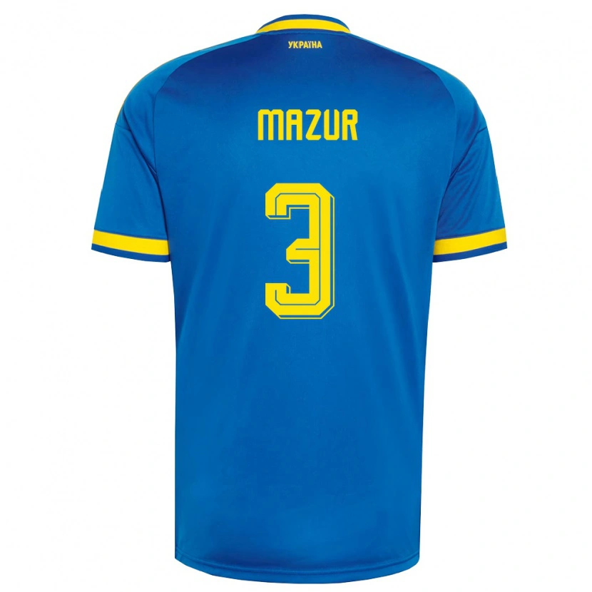 Danxen Mujer Camiseta Ucrania Artem Mazur #3 Azul Amarillo Marino 2ª Equipación 26-28 La Camisa