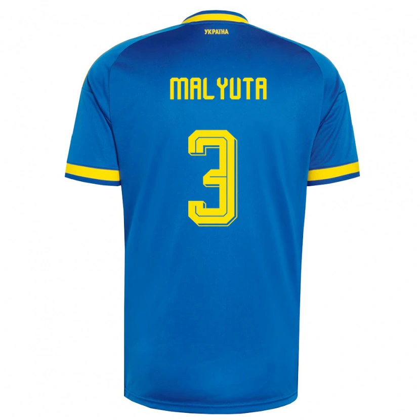 Danxen Mujer Camiseta Ucrania Artur Malyuta #3 Azul Amarillo Marino 2ª Equipación 26-28 La Camisa