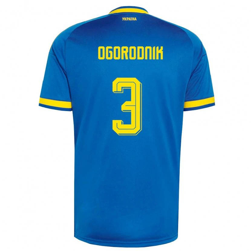 Danxen Mujer Camiseta Ucrania Danylo Ogorodnik #3 Azul Amarillo Marino 2ª Equipación 26-28 La Camisa