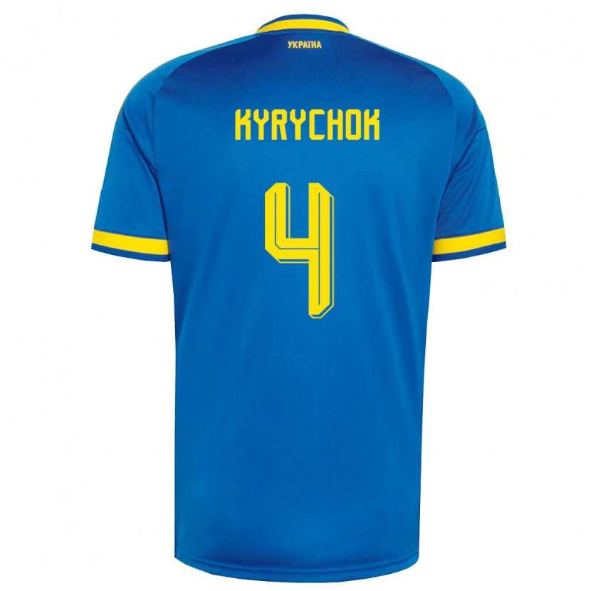 Danxen Mujer Camiseta Ucrania Mykola Kyrychok #4 Azul Amarillo Marino 2ª Equipación 26-28 La Camisa