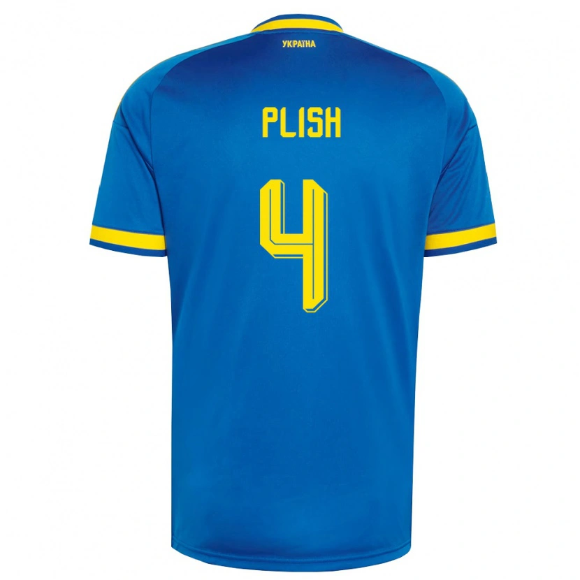 Danxen Mujer Camiseta Ucrania Konstantin Plish #4 Azul Amarillo Marino 2ª Equipación 26-28 La Camisa