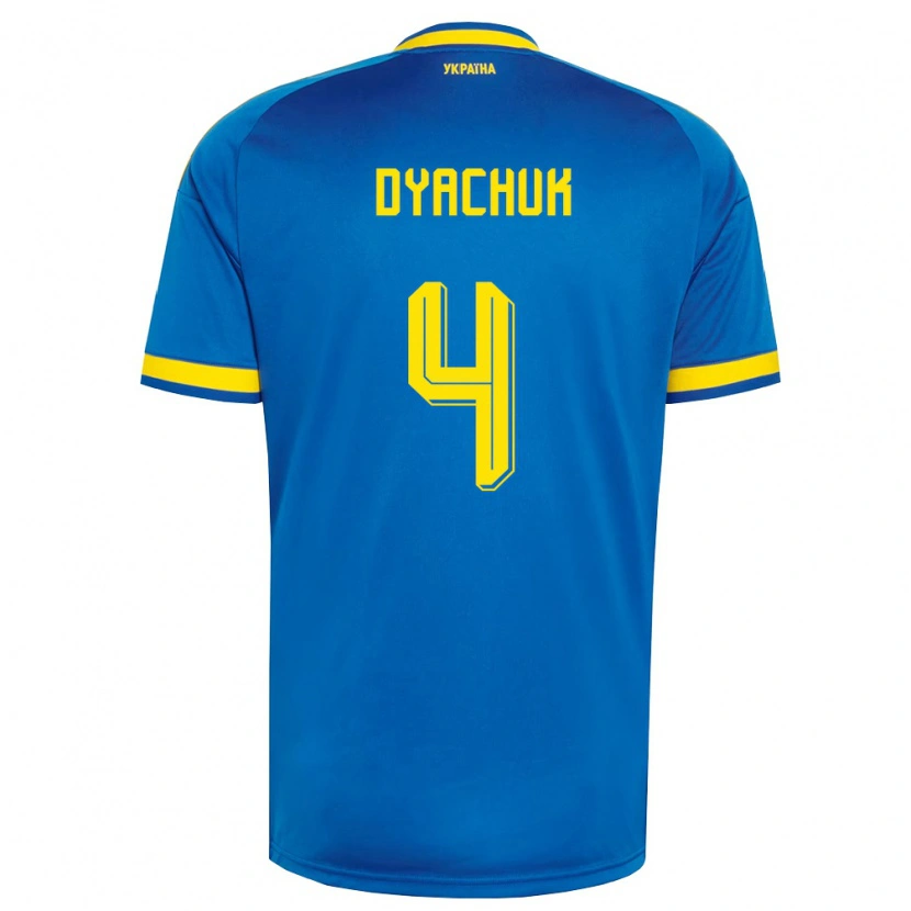 Danxen Mujer Camiseta Ucrania Maksym Dyachuk #4 Azul Amarillo Marino 2ª Equipación 26-28 La Camisa