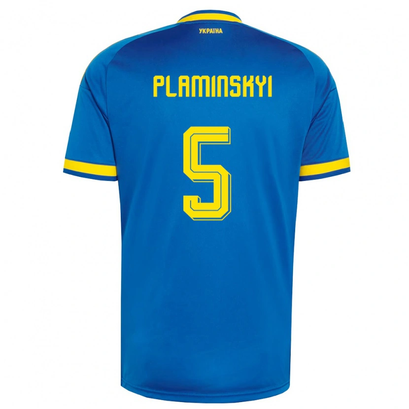 Danxen Mujer Camiseta Ucrania Denys Plaminskyi #5 Azul Amarillo Marino 2ª Equipación 26-28 La Camisa