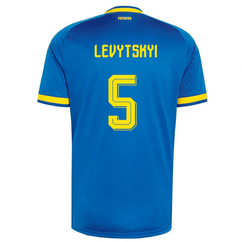 Danxen Mujer Camiseta Ucrania Bogdan Levytskyi #5 Azul Amarillo Marino 2ª Equipación 26-28 La Camisa