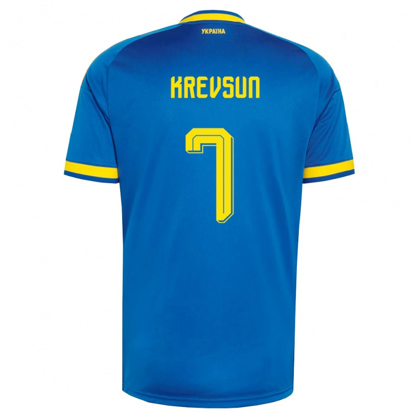 Danxen Mujer Camiseta Ucrania Danylo Krevsun #7 Azul Amarillo Marino 2ª Equipación 26-28 La Camisa