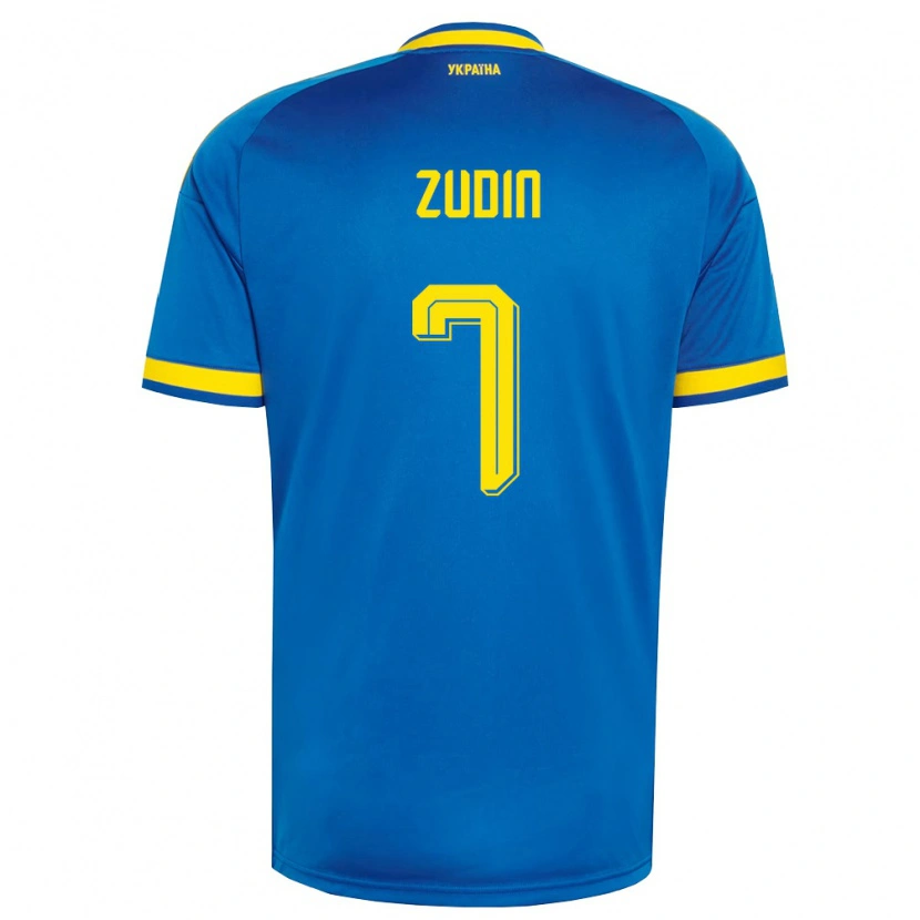 Danxen Mujer Camiseta Ucrania Dmytro Zudin #7 Azul Amarillo Marino 2ª Equipación 26-28 La Camisa