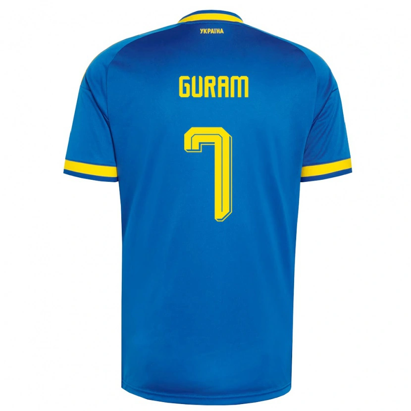 Danxen Mujer Camiseta Ucrania Adam Guram #7 Azul Amarillo Marino 2ª Equipación 26-28 La Camisa