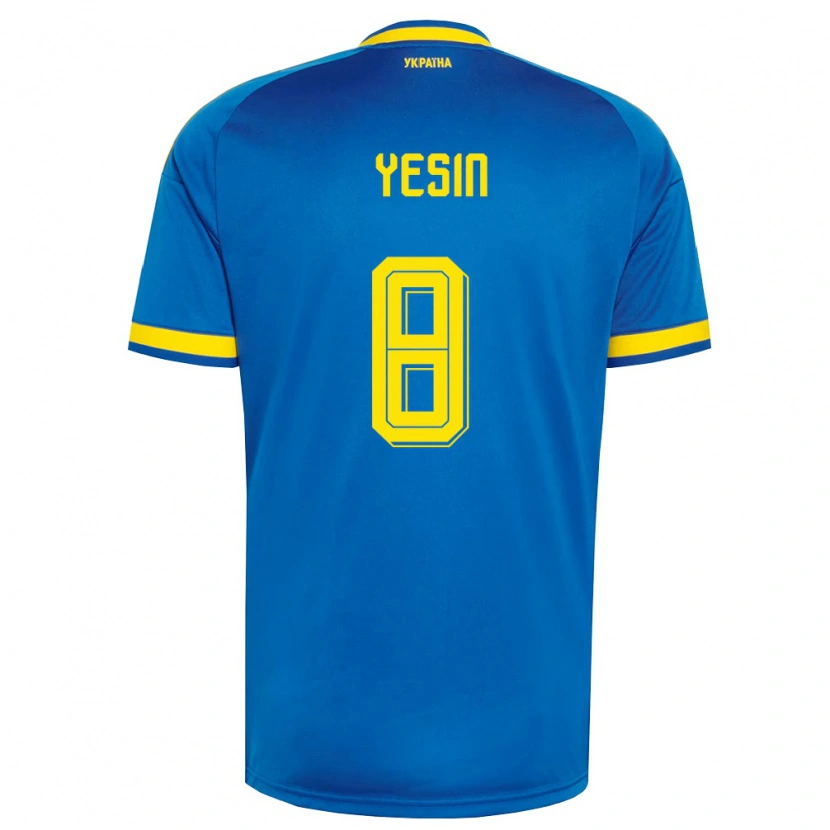 Danxen Mujer Camiseta Ucrania Demyan Yesin #8 Azul Amarillo Marino 2ª Equipación 26-28 La Camisa