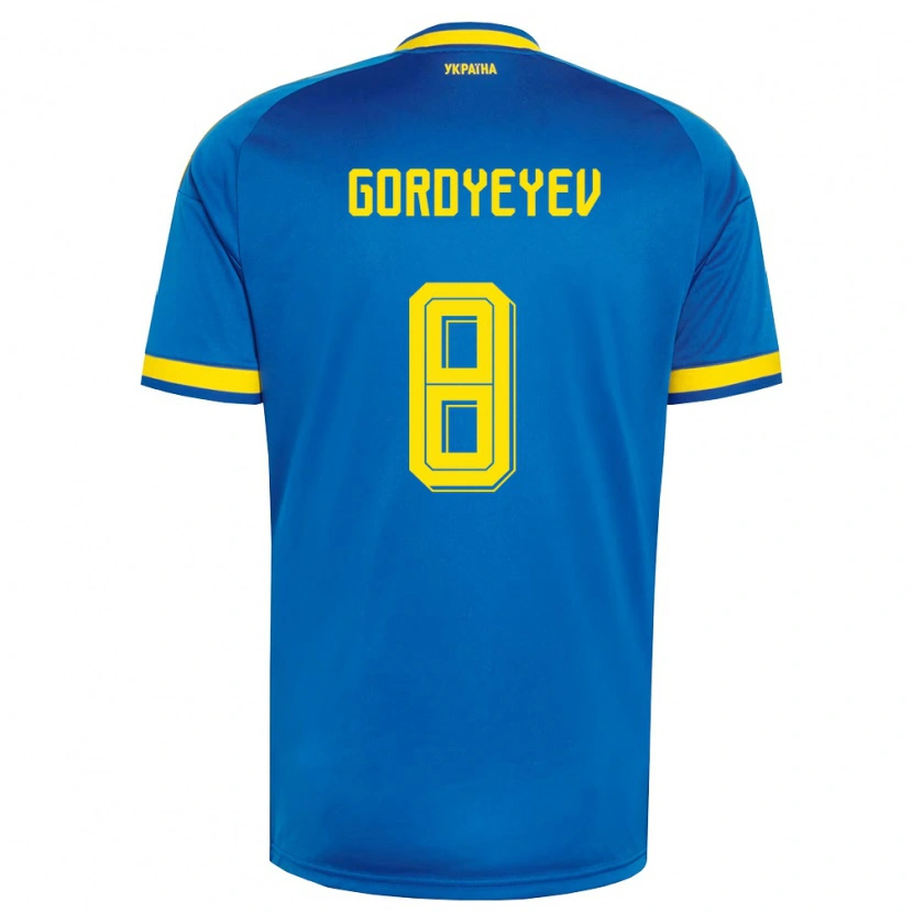 Danxen Mujer Camiseta Ucrania Denys Gordyeyev #8 Azul Amarillo Marino 2ª Equipación 26-28 La Camisa