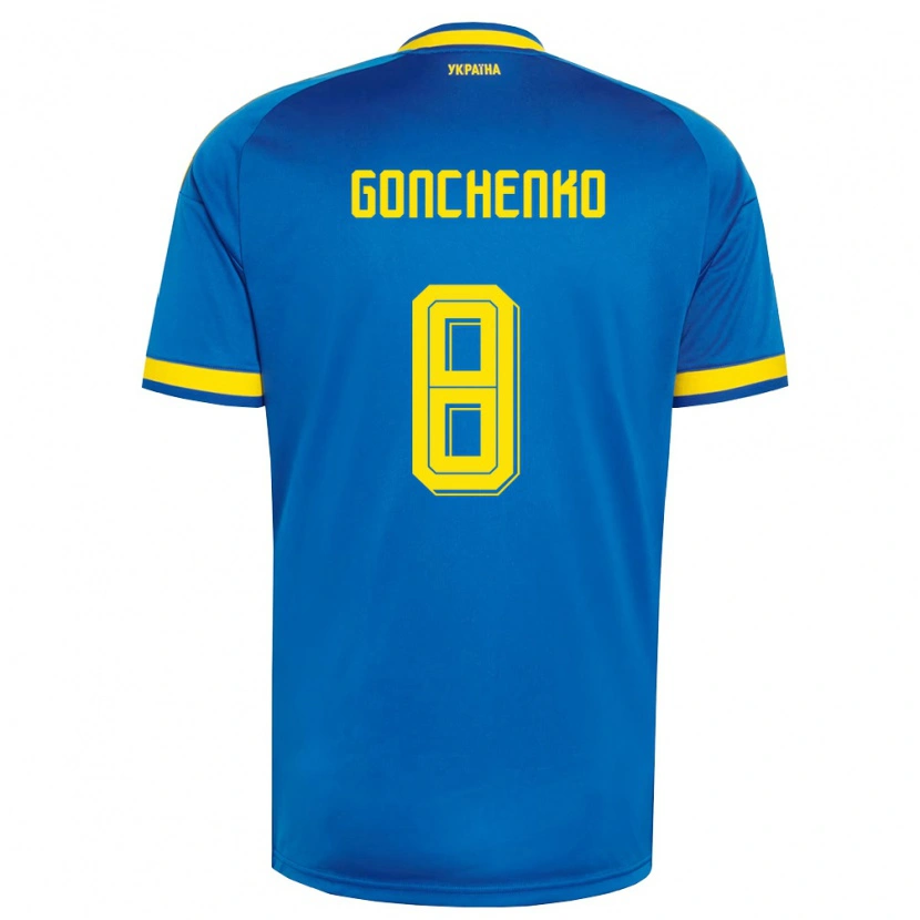 Danxen Mujer Camiseta Ucrania Damir Gonchenko #8 Azul Amarillo Marino 2ª Equipación 26-28 La Camisa