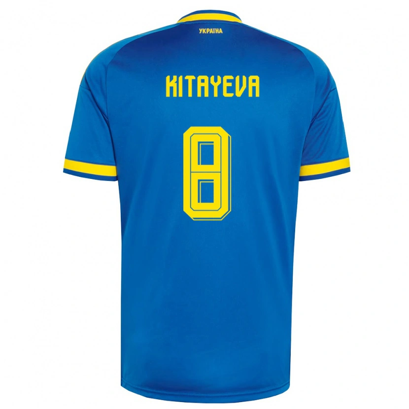 Danxen Mujer Camiseta Ucrania Tetyana Kitayeva #8 Azul Amarillo Marino 2ª Equipación 26-28 La Camisa