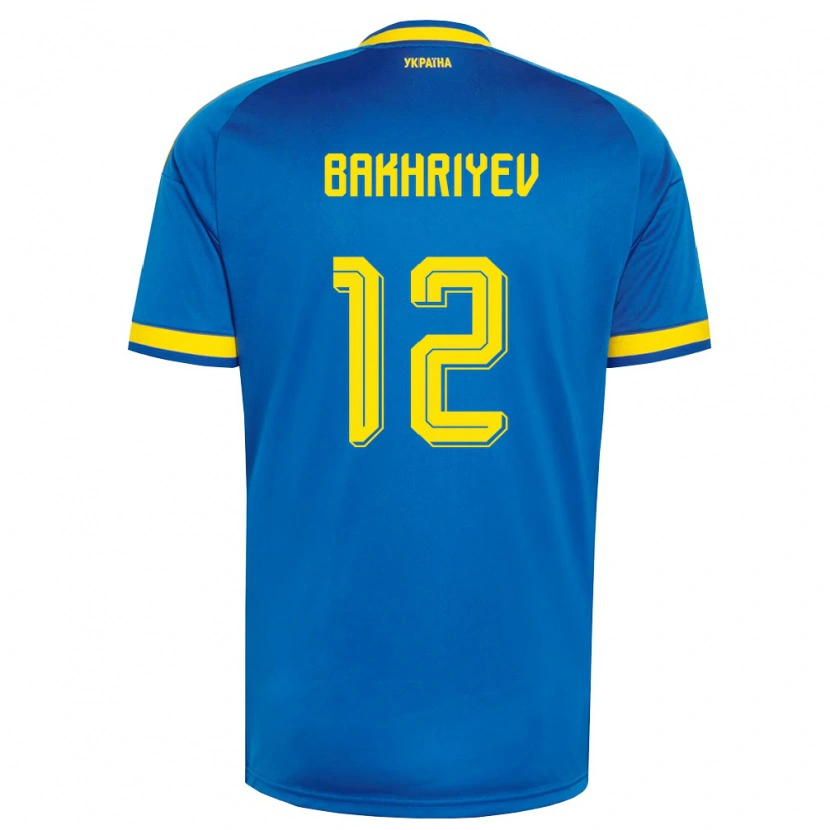 Danxen Mujer Camiseta Ucrania Karim Bakhriyev #12 Azul Amarillo Marino 2ª Equipación 26-28 La Camisa