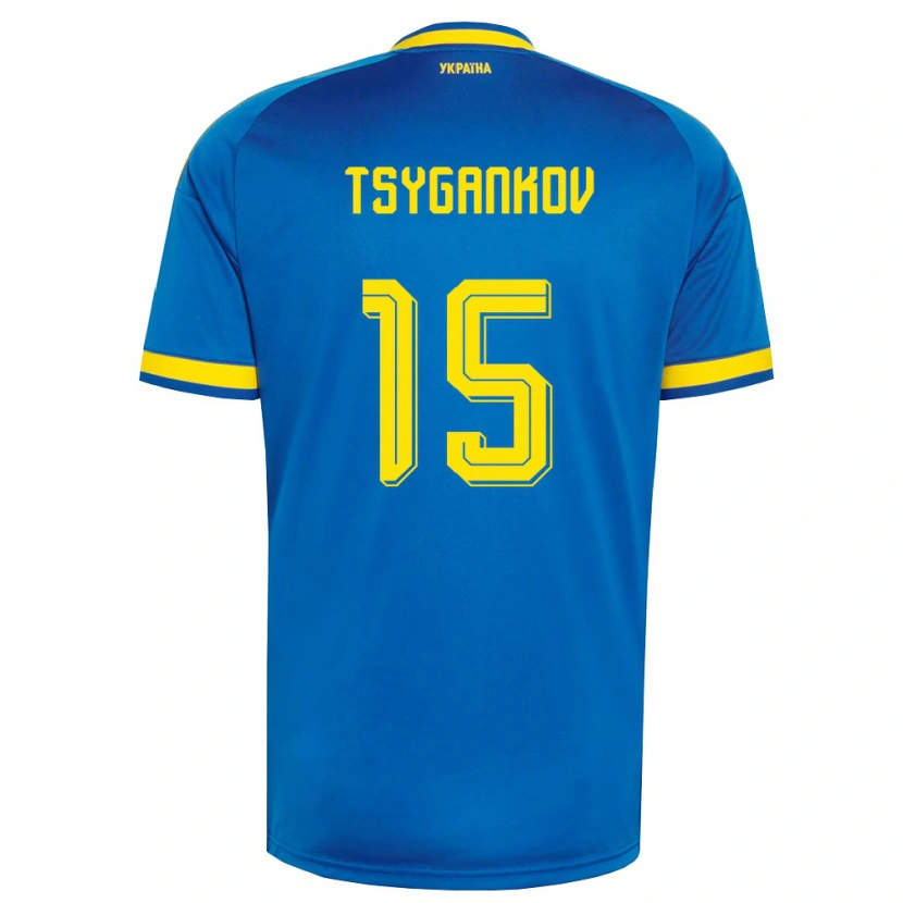 Danxen Mujer Camiseta Ucrania Viktor Tsygankov #15 Azul Amarillo Marino 2ª Equipación 26-28 La Camisa