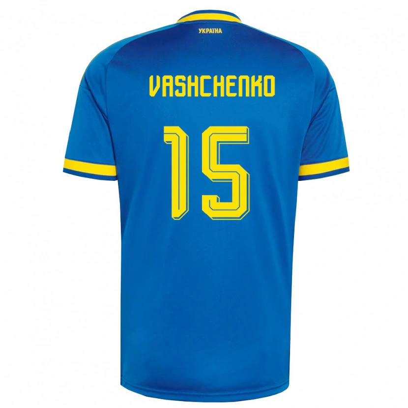 Danxen Mujer Camiseta Ucrania Daniil Vashchenko #15 Azul Amarillo Marino 2ª Equipación 26-28 La Camisa