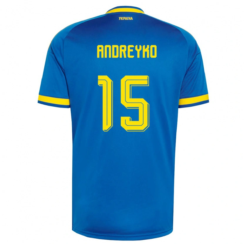 Danxen Mujer Camiseta Ucrania Ivan Andreyko #15 Azul Amarillo Marino 2ª Equipación 26-28 La Camisa