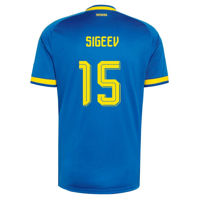 Danxen Mujer Camiseta Ucrania Kyrylo Sigeev #15 Azul Amarillo Marino 2ª Equipación 26-28 La Camisa