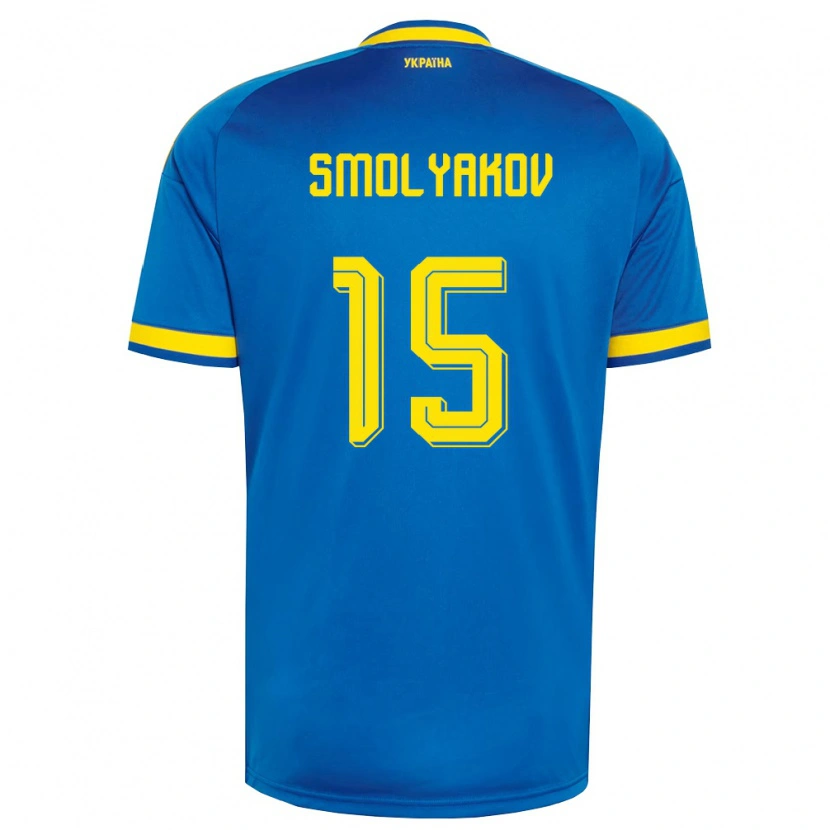 Danxen Mujer Camiseta Ucrania Artem Smolyakov #15 Azul Amarillo Marino 2ª Equipación 26-28 La Camisa