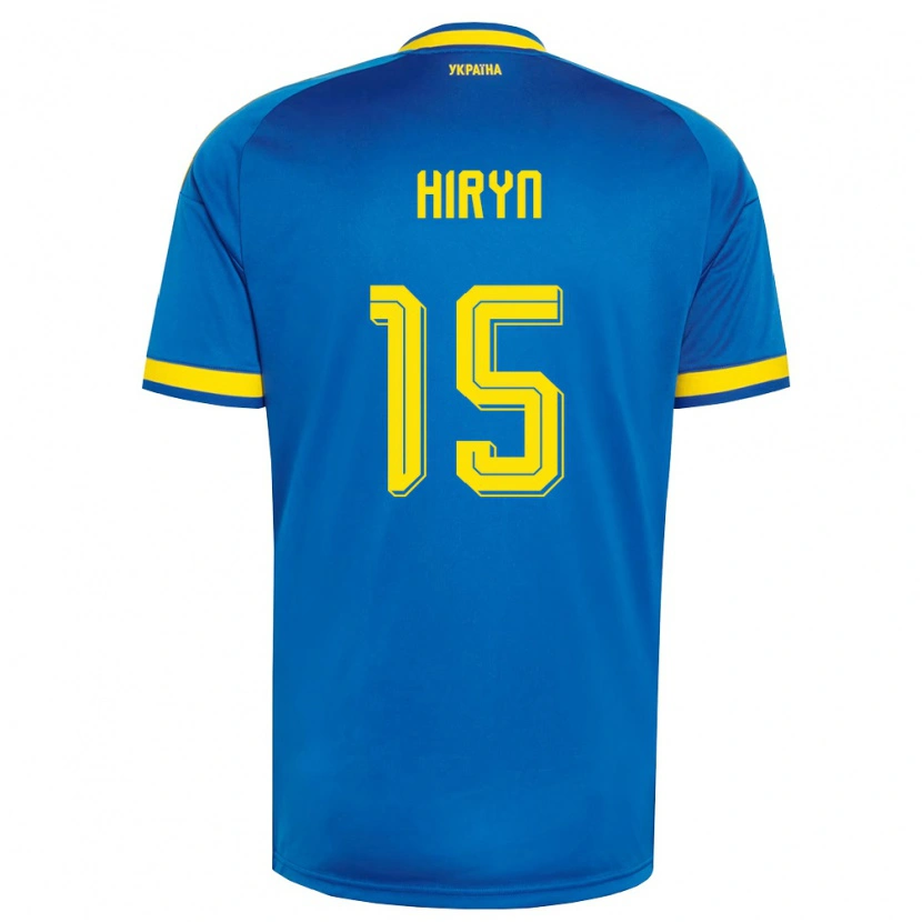 Danxen Mujer Camiseta Ucrania Viktoriya Hiryn #15 Azul Amarillo Marino 2ª Equipación 26-28 La Camisa