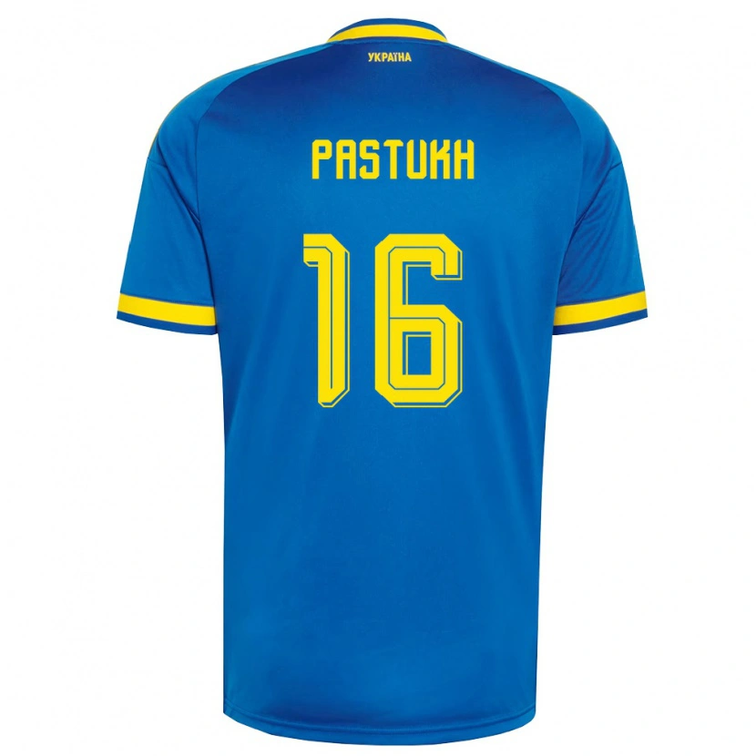 Danxen Mujer Camiseta Ucrania Yevgeniy Pastukh #16 Azul Amarillo Marino 2ª Equipación 26-28 La Camisa