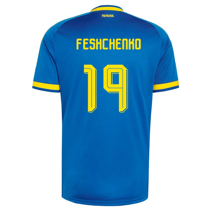 Danxen Mujer Camiseta Ucrania Oleksandr Feshchenko #19 Azul Amarillo Marino 2ª Equipación 26-28 La Camisa