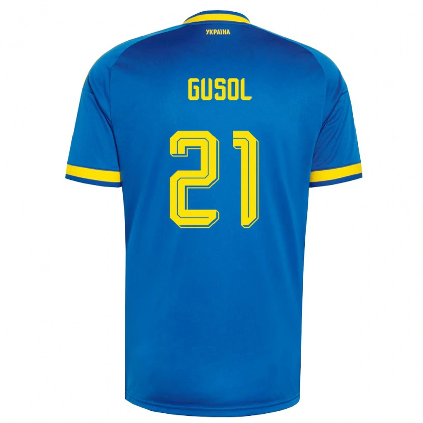 Danxen Mujer Camiseta Ucrania Artem Gusol #21 Azul Amarillo Marino 2ª Equipación 26-28 La Camisa