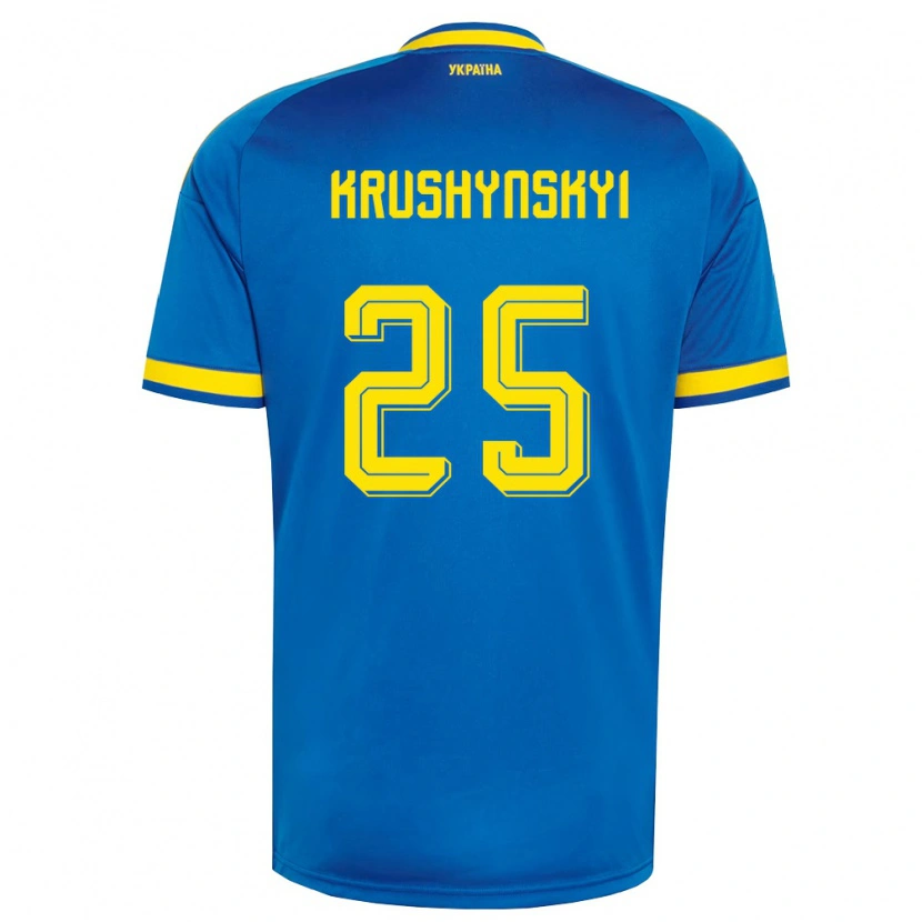 Danxen Mujer Camiseta Ucrania Borys Krushynskyi #25 Azul Amarillo Marino 2ª Equipación 26-28 La Camisa