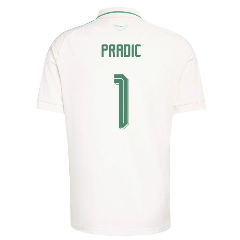 Danxen Mujer Camiseta Gales James Pradic #1 Blanco Marrón Verde 2ª Equipación 26-28 La Camisa