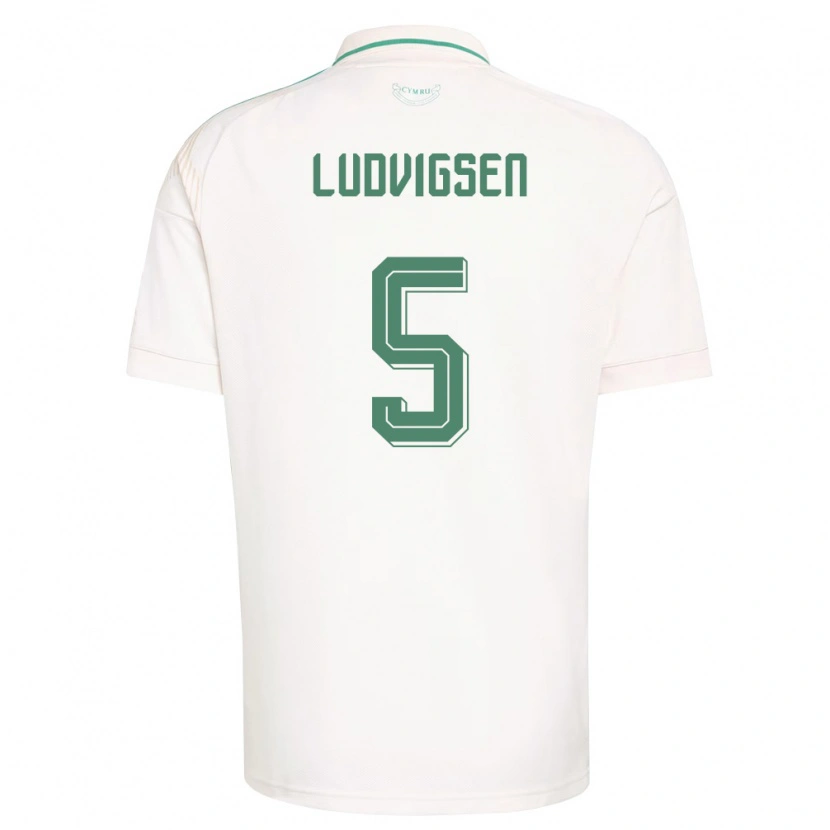 Danxen Mujer Camiseta Gales Kai Ludvigsen #5 Blanco Marrón Verde 2ª Equipación 26-28 La Camisa