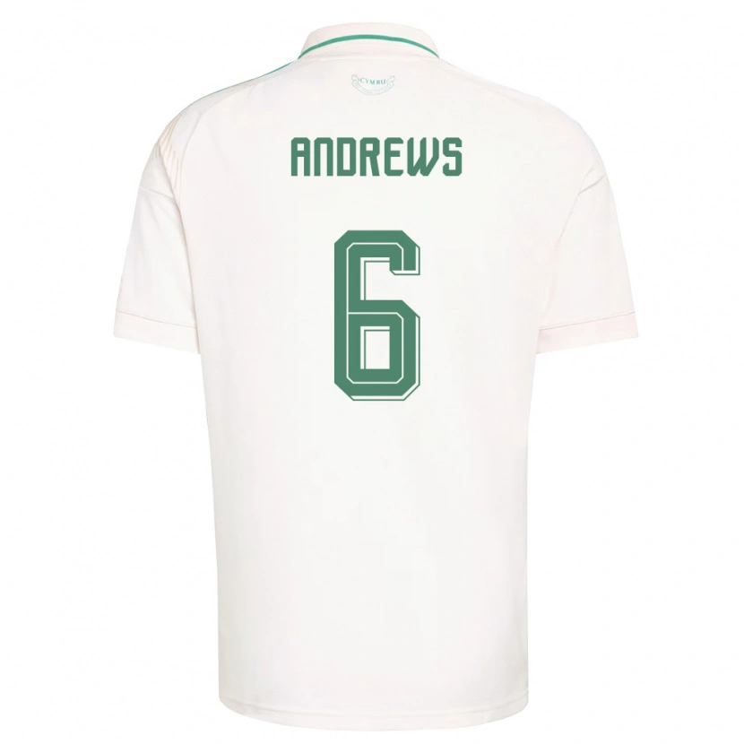 Danxen Mujer Camiseta Gales Kai Andrews #6 Blanco Marrón Verde 2ª Equipación 26-28 La Camisa